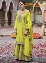 Chinnon Neon Green Eid Wear Sequins Work Readymade Plazzo Suit